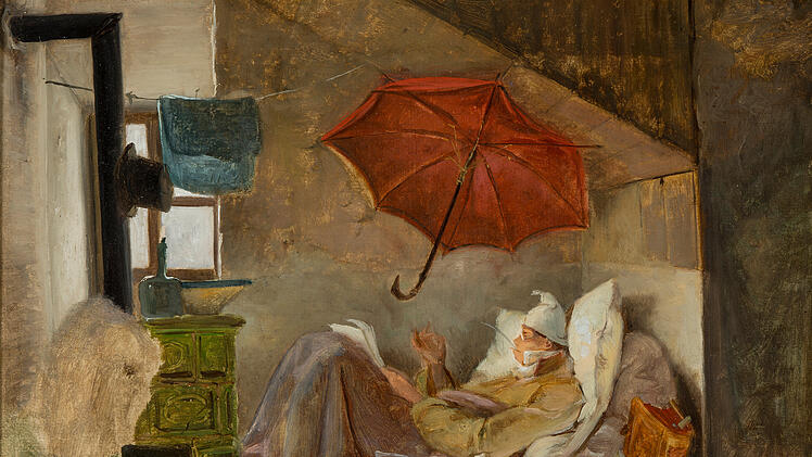 Carl Spitzweg, Der arme Poet (Entwurf), etwa 1837, Öl auf Papier, montiert auf Karton, Grohmann Museum at Milwaukee School of Engineering