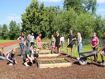 An zwei Tagen in der Woche, jeweils in der Mittagspause, treffen sich seit diesem Sommer Schüler zum Wahlkurs "Schulgarten" am Schönborn-Gymnasium. Foto: Heike Beudert