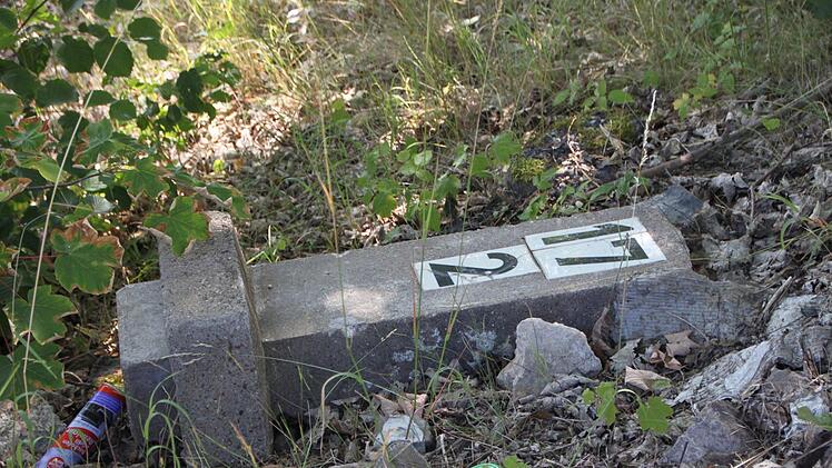 Erinnerungen an die Eisenbahn: Achtlos findet sich dieser Stein etwas abseits der ehemaligen Bahntrasse. Foto: Ulrike Müller