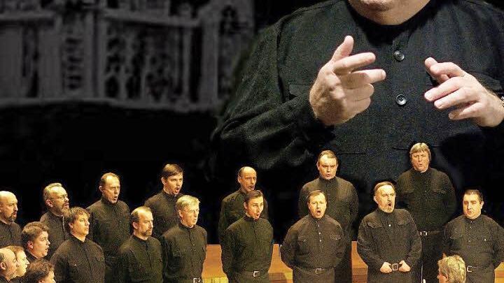 Der Don-Kosaken-Chor Serge Jaroff mit seinem Dirigenten Wanja Hlibka Foto: pr