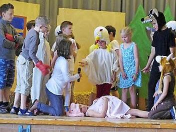 Höhepunkt des Schulfests war die Aufführung des Musicals "Schwein gehabt! Da rocken ja die Hühner". Foto: Heike Schülein