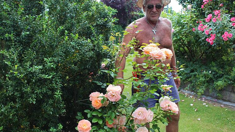Roland Stadler inmitten seiner Rosen. alle Fotos: Evi Seeger
