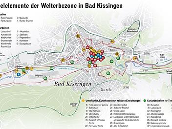 Die wesentlichen Elemente der Welterbezone in Bad Kissingen. Grafik Dagmar Klumb