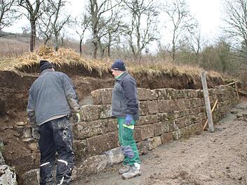 Das größte Einzelprojekt des Landschaftspflegeverbandes 2021 war die Sanierung einer Trockenmauer bei Sulzthal, die 100.000 Euro verschlang. Eine Fachfirma hatte monatelang an der Mauer entlang der "Alten Straße" gearbeitet.