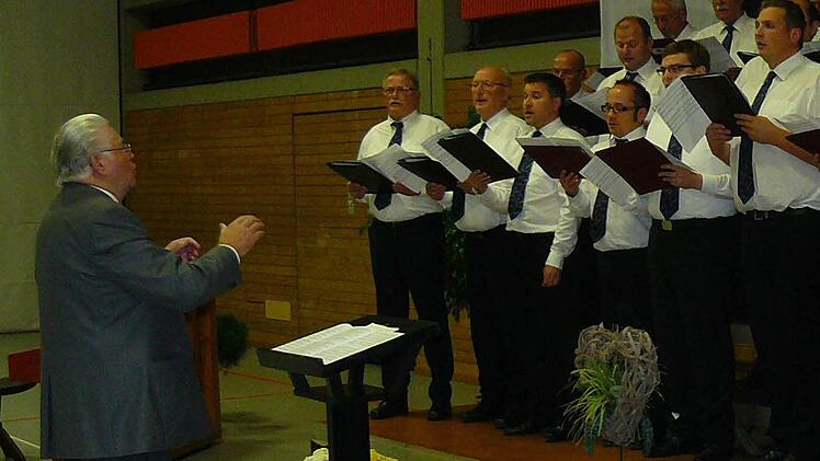 Christian Knörrer (ganz links) in Aktion: Seit 50 Jahren leitet er den Gesangverein Feuln-Waizendorf - hier in der Singgemeinschaft mit den Aktiven aus Lindau. Foto: Archiv