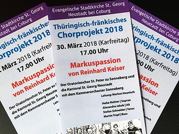 Reiche musikalische Auswahl gab es zur Osterzeit in der Region Coburg. Reges Interesse fand das thüringisch-fränkische Chorprojekt mit der Aufführung der Markuspassion  in St. Georg in Neustadt.Jochen Berger
