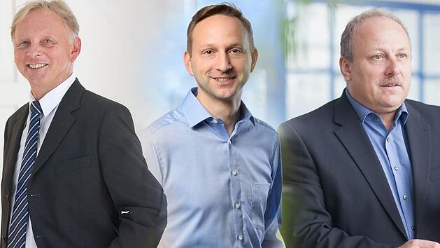 Das Rennen ist - vorl&auml;ufig - entschieden: Robert Bosch (Mitte) und J&uuml;rgen Karg (rechts) gehen in die Stichwahl. G&uuml;nther Stenglein muss sich seinen Mitbewerbern geschlagen geben. Foto: BR-Archiv