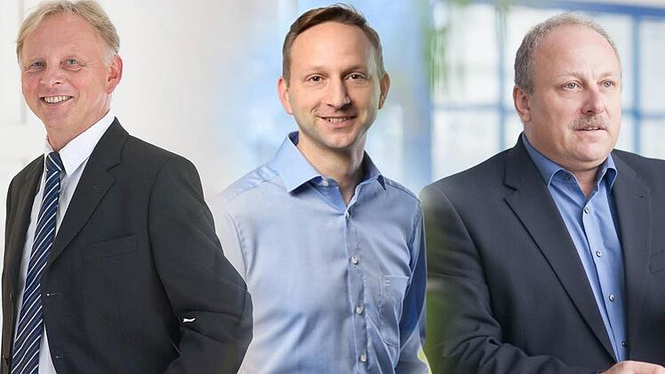 Das Rennen ist - vorläufig - entschieden: Robert Bosch (Mitte) und Jürgen Karg (rechts) gehen in die Stichwahl. Günther Stenglein muss sich seinen Mitbewerbern geschlagen geben. Foto: BR-Archiv
