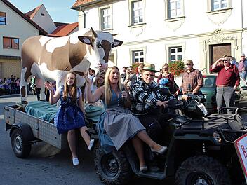 Ein Landwirt aus einem Wachenrother Ortsteil ist derzeit öfters im TV zu sehen. Stoff genug für einen Kerwaswagen.     Foto: Evi Seeger