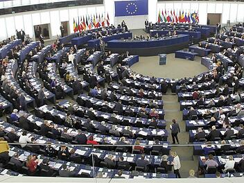 Der Plenarsaal des EU-Parlaments von der Pressetribüne aus: Hier sitzen 751 Abgeordnete aus 28 Nationen. Die Debatten werden simultan in 24 Sprachen übersetzt.  Fotos: Andreas Schmitt