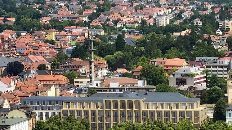 So soll das Kurparkresort  später einmal aussehen. In dem zentralen Gebäudeteil ist das Hotel geplant, in dem weißen Gebäudetrakt links daneben soll das Betreute Wohnen unterkommen.