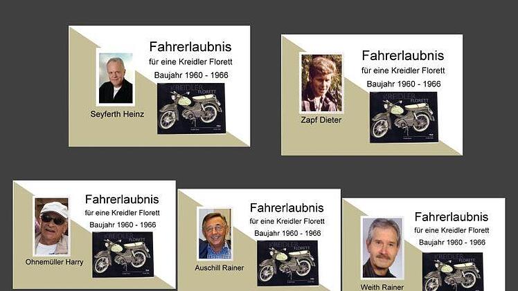 Die f&uuml;nf Freunde haben auch eine besondere Fahrerlaubnis - nat&uuml;rlich nur f&uuml;r die Kreidler "Florett".Foto: privat