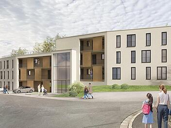 Das neue Mehrfamilienhaus in Petzmannsberg, das die Stadt Kulmbach bauen wird, bekommt das von Anfang an geplante Flachdach.  Auch kosmetische Korrekturen  - zum Beispiel ein Materialwechel im oberen Stock - sind der Stadtratsmehrheit zu teuer. Visualisierung: Stadt Kulmbach
