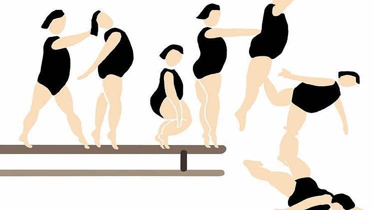 Der Schwebebalken gehört zu den schwierigeren Turngeräten. Die Balance zu halten und dabei noch halbwegs graziös auszusehen - das ist wohl den wenigsten Schülern gegeben. Grafik: Susanne Röhrig