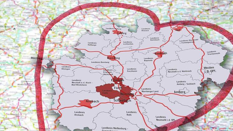Altes Werbebild der Metropolregion Nürnberg, noch ohne den Landkreis Sonneberg Foto: Metropolregion, Archiv