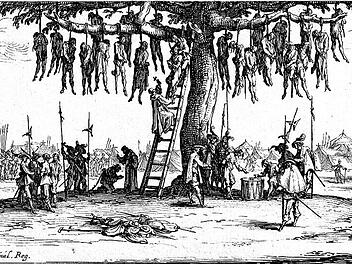 Der Galgenbaum von Jaques Gallot, 1632. Eine berühmte Ansicht, die den Schrecken des 30-jährigen Krieges verdeutlicht Repro: Reinhard Löwisch