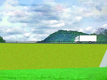Simulation: So wird es im Steinachtal nach dem Bau der Umgehung mit einem elf Meter hohen Erdwall aussehen, befürchten die Bürgerinitiative Pro Stadtsteinach und der Bund Naturschutz. Visualisierung: Jürgen Machulla