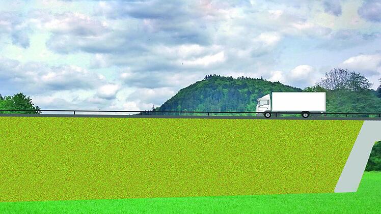Simulation: So wird es im Steinachtal nach dem Bau der Umgehung mit einem elf Meter hohen Erdwall aussehen, befürchten die Bürgerinitiative Pro Stadtsteinach und der Bund Naturschutz. Visualisierung: Jürgen Machulla