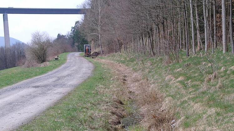 Der Weg Richtung Ziegelhütte weicht auf, weil das Wasser im Graben nicht abfließen kann. In Eigenleistung wurde er schon einmal ausgebaggert, die Bürger hoffen aber auf eine dauerhafte Lösung.  Foto: Stephanie Elm