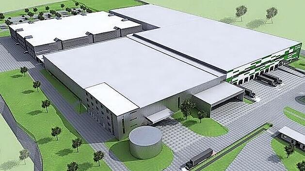 So wird der Neubau der Logistikhalle aus Richtung Frankenring aussehen.