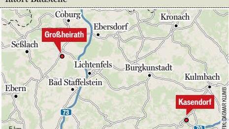 Der Heimatort des getöteten Bauarbeiters liegt im Landkreis Kulmbach; die Baustelle war in Großheirath, im Landkreis Coburg. Grafik: Dagmar Klumb
