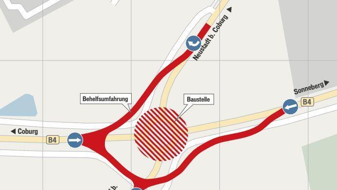 Die Verkehrsf&uuml;hrung w&auml;hrend der Umbauzeit am Siemenskreisel.