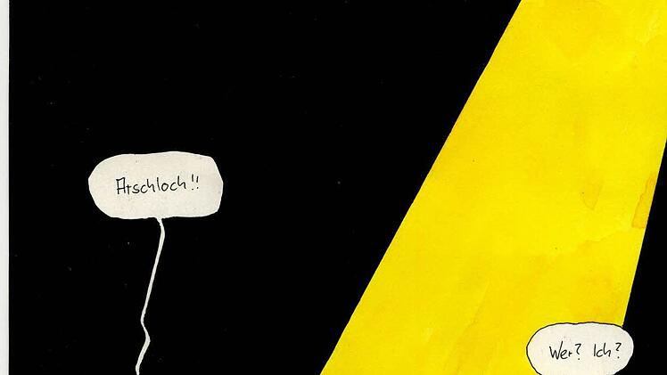 "Arschloch!!" - "Wer? Ich?" aus "Das Kleine Arschloch kehrt zurück", Leihgabe Walter Moers© Walter Moers, Piper Verlag, München und Albrecht Knaus Verlag München in der Verlagsgruppe Randomhouse GmbH
