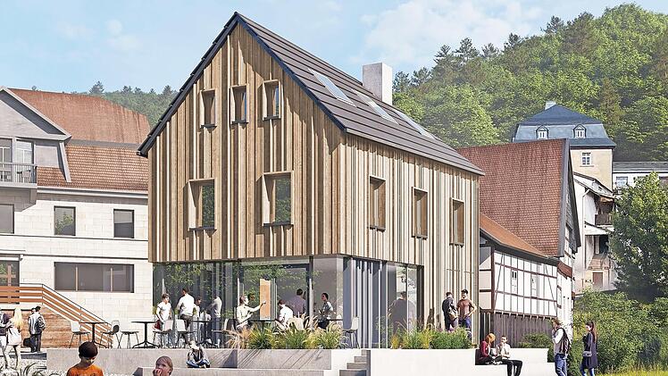 So sieht die Planung für das Gebäude Marktplatz 4 aus. Die Terrasse auf dieser Darstellung entspricht zwar nicht voll der verabschiedeten Planung, gibt aber den Grundgedanken eines durch die Abtreppung fließenden Übergangs zum Marktplatz wieder.