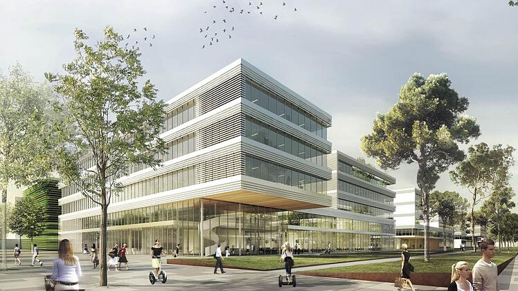 Rendering mit Blick nach Westen über die Günther-Scharowsky-Straße in den ersten Bauabschnitt des Siemens Campus Erlangen Foto: Siemens AG