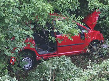 Der Wagen verfing sich in einem Baum. Foto: Stefan Johannes