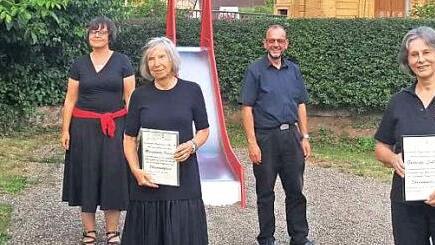 Zweite Vorsitzende Marlies Jakob, Schatzmeisterin Doris Fischer, Margareta Freitag, Chorleiter Wolfram Brüggemann, Gabriele Lohlein und Erster Vorsitzender Rolf Bechmann (von links) Foto: Helga Siebert