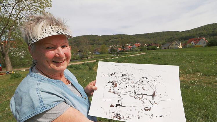 Helga Hopfe (Mainleus) hat die  Skizze fertig. Farbe kommt später.  Josef Hofbauer