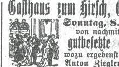 Anzeige im "Brückenauer Anzeiger" vom 6.10.1911 für eine Tanzmusik im Gasthaus "Zum Hirschen". Foto: Beatrix Lieb