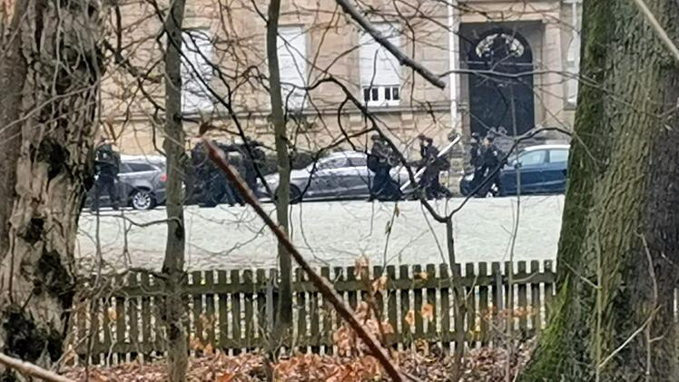 Seltsame Szenen in Bamberg: Polizisten marschieren mit Baumst&auml;mmen durch Stadt