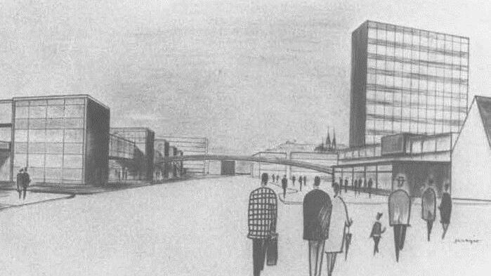 Der Plan zum "Durchbruch Mitte" von der Königstraße Richtung Bamberg-Ost mit dem neuen Rathaus (rechts) Repro: Fränkischer Tag