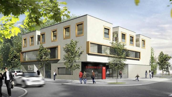So soll das Dienstleistungszentrum aussehen, das auf dem früheren Bahnhofsgelände geplant ist.  Grafik: Büro Nickel und Wachter