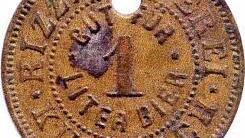 Rizzibräu-Biermarke, wahrscheinlich Anfang 20. Jahrhundert, gut für einen Liter.