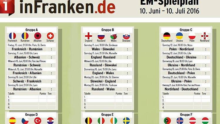 Der Spielplan der EM: Wer spielt wann gegen wen bei der Europameisterschaft? Der Plan als PDF zum Ausdrucken ist im Artikel.