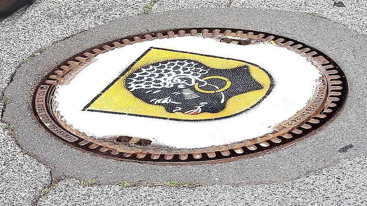 An vielen Stellen im Stadtbild ist das Wappen mit dem Coburger Mohr vorhanden. Auch auf Kanaldeckeln in der Innenstadt ist das Profil zu sehen. In der Hohen Stra&szlig;e (Bild), in Seidmannsdorf und Scheuerfeld hat Sprayer Alex mit Farbe dem Coburger Schutzpatron gehuldigt.  Foto: Christoph Winter