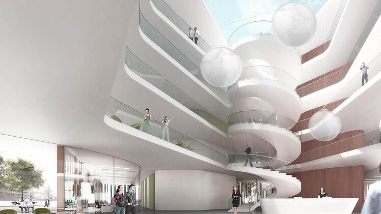 So wird sich das Foyer des neuen Landratsamtes präsentieren.