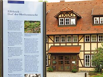 Die Tafel auf dem Rathausvorplatz widmet sich der Obstbaumzucht in Effeltrich. Fotos: Dagmar Niemann