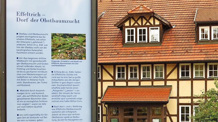 Die Tafel auf dem Rathausvorplatz widmet sich der Obstbaumzucht in Effeltrich. Fotos: Dagmar Niemann
