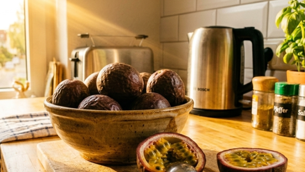 Passionsfr&uuml;chte in einer Schale, Passionsfrucht, Frucht, Obst, gesund