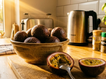 Passionsfr&uuml;chte in einer Schale, Passionsfrucht, Frucht, Obst, gesund