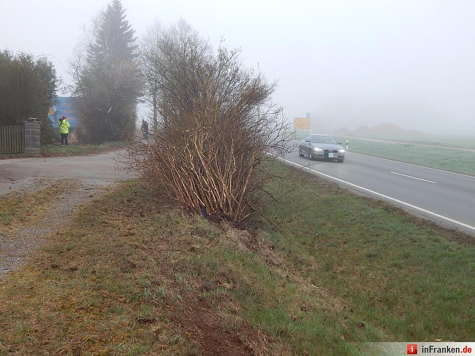 Lkw fährt bei Neudrossenfeld in Vorgarten