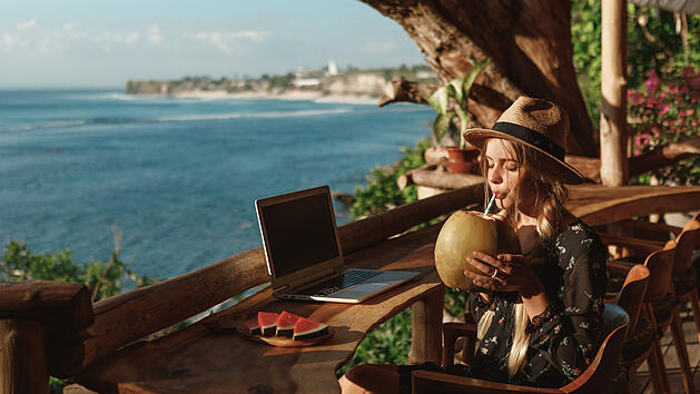 Urlaub, Arbeiten, Strand, Meer
