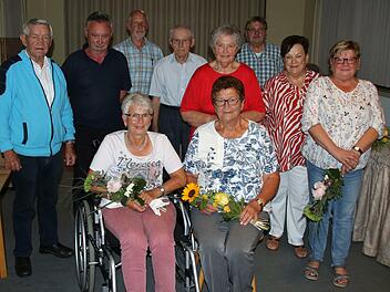 Ehrungen beim VdK Großwenkheim (vorne von links): Anita Kunert und Erika  Gehring sowie (hinten, von links): Edwin Fleischmann, Edgar Glückert, Günther  Schlembach, Benno Klöffel, Renate Albert, Wilfried Balling, Meta Klein und  Linda Ziegler.