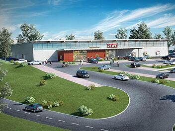 So soll er aussehen, der neue Rewe-Markt an der Kronacher Straße in Stadtsteinach. Animation: Trio-Bau