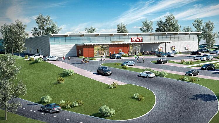 So soll er aussehen, der neue Rewe-Markt an der Kronacher Straße in Stadtsteinach. Animation: Trio-Bau