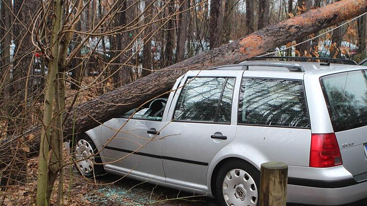 In Nürnberg hatte der Halter dieses Fahrzeugs weniger Glück: Die Sturmböen haben einen Baum auf sein Auto geworfen. Foto: News5/Grundmann